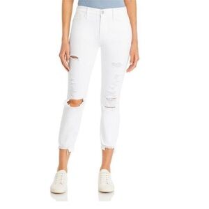 FRAME LE HIGH STRAIGHT HIGH RISE WHITE DISTRESSED DESTRUCTED STRETCHY JEANS 26